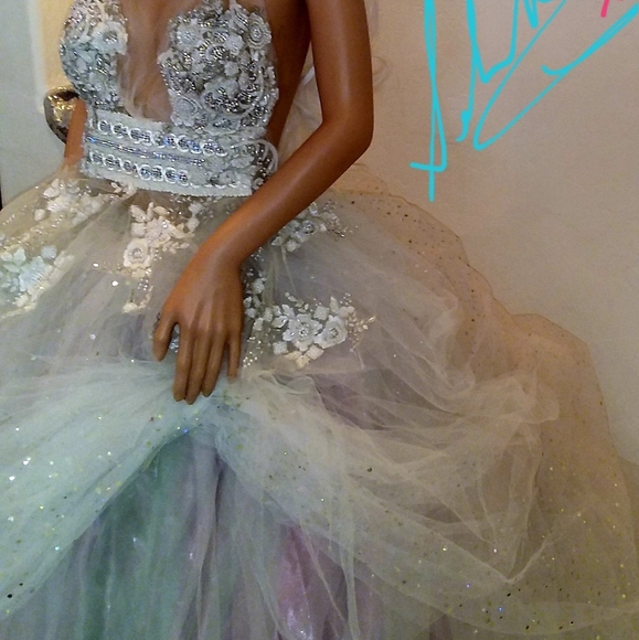 SAMPLE GOWN SET ONLY - "CECILIA" Ivory & Pastel Wedding Ballgown Set - Picture 11 of 14